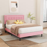 alazyhome Full Size Pink Modern Upholstered Platform Bed Frame with Button Tufting Headboard Solid Wood Slats Support No Box Spring Needed Easy Assembly alazyhome