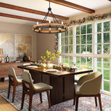 Wellmet Rustic Chandelier, Wood Painted Chandelier, 8-Light Farmhouse Wagon Wheel Chandelier for Living Room, Dining Room, Bedroom, Corridor, Hallway, Entryway Wellmet