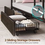 Rolanstar Metal Bunk Bed Full Over Full with USB Charging Station, LED Bunk Bed with 2 Storage Drawers, Bed with Safety Guardrail & Ladders, No Box Spring Needed, Easy Assembly, Black Rolanstar