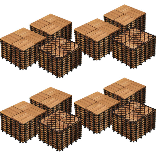 Yaheetech 108pcs Hardwood Interlocking Patio Deck Tiles Acacia Waterproof Wood Flooring Tiles for Patio Garden Poolside, 12'' x12'' Indoor Outdoor Use All Weather - WoodArtSupply