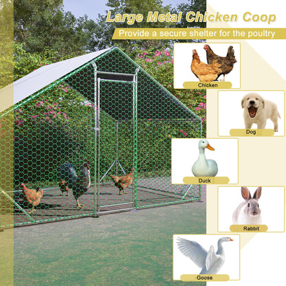 Metal Chicken Coop 10x6.6x6.56ft Walk-in Poultry Cage for 5/10 Chickens Chicken Run Hen Rabbit Duck House with Waterproof Cover for Outdoor Farm Use - WoodArtSupply