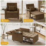 Vabches Sofa Bed Chair with Wing Table and USB Ports Outlet, 3-in-1 Sofa Chair Bed Couches with Two Pillows, Velvet Sleeper Chair with Adjustable Backrest, Easy Assembly, Brown Vabches