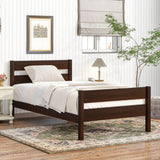 Duxelifin Twin Bed Frames Wood, Wood Twin Bed Frame with Headboard and Footboard, Platform Bed for Bedroom, Guset Room, No Box Spring Needed, Espresso Duxelifin