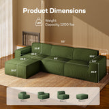 Marsail Modular Sectional Sofa, 111" L-Shaped Modular Sectional Couch with Deep Seat, Freely Combinable Sectional Clound Sofa for Living Room, No Assembly, Plush Corduroy Fabric, Green Marsail