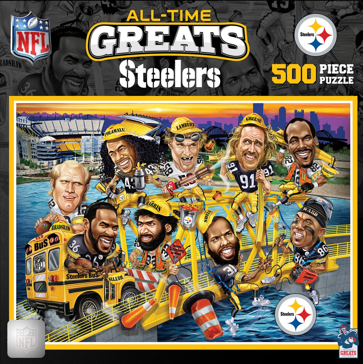 MasterPieces 500 Piece Sports Jigsaw Puzzle for Adults - NFL Pittsburgh Steelers All-Time Greats - 15x21" Masterpieces