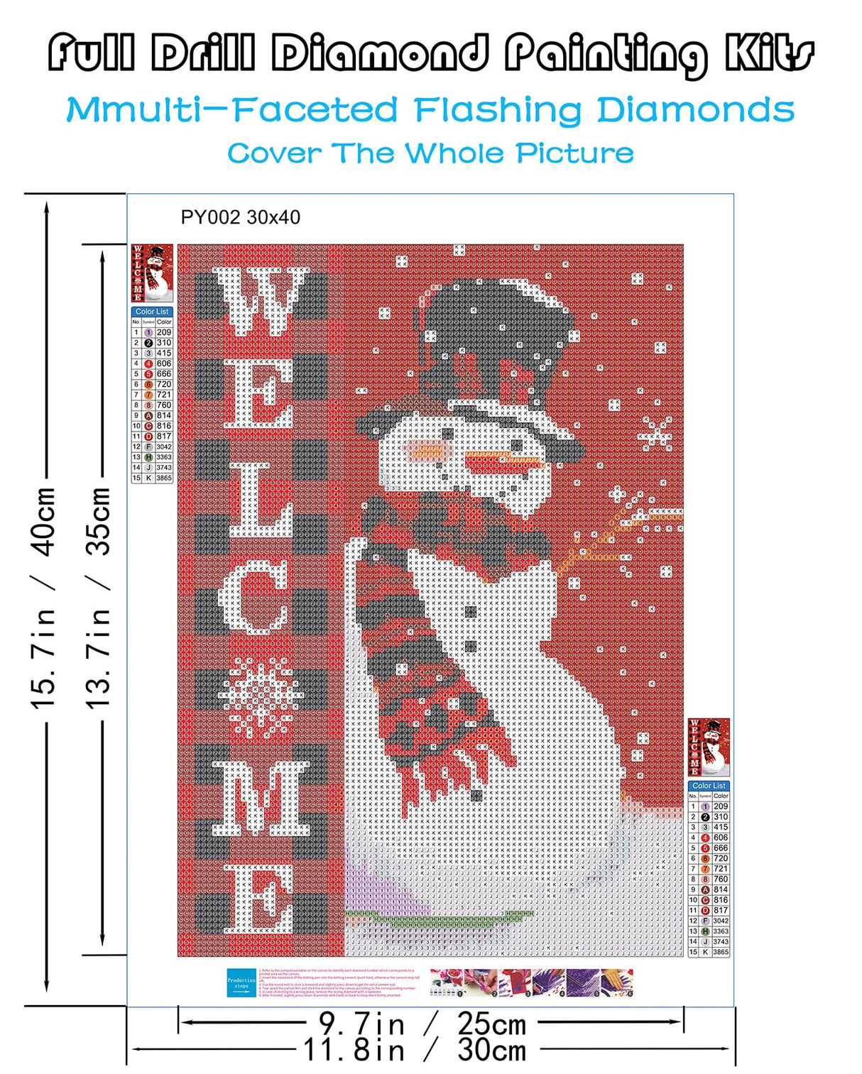 Winter Diamond Painting Kits for Adults, Welcome Snowman Diamond Art Kits for Beginners, DIY Full Drill Round Christmas 5D Paint with Diamonds Kit Gem Art, Christmas Home Wall Decor 12 x 16 Inch KINPLUB