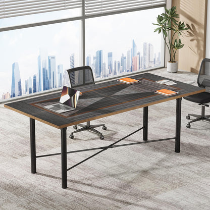 Tribesigns 6FT Conference Table, Rectangle Meeting Table with Two-Tone Finish, Modern Seminar Training Boardroom Table for Office Conference Room, Black & Grey - WoodArtSupply