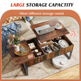 WLIVE Lift Top Coffee Table with Storage, 40.9" Coffee Table with Lifting Top & Sliding Top, Wood Modern Center Table with 2 Hidden Compartment for Living Room, Retro Brown WLIVE