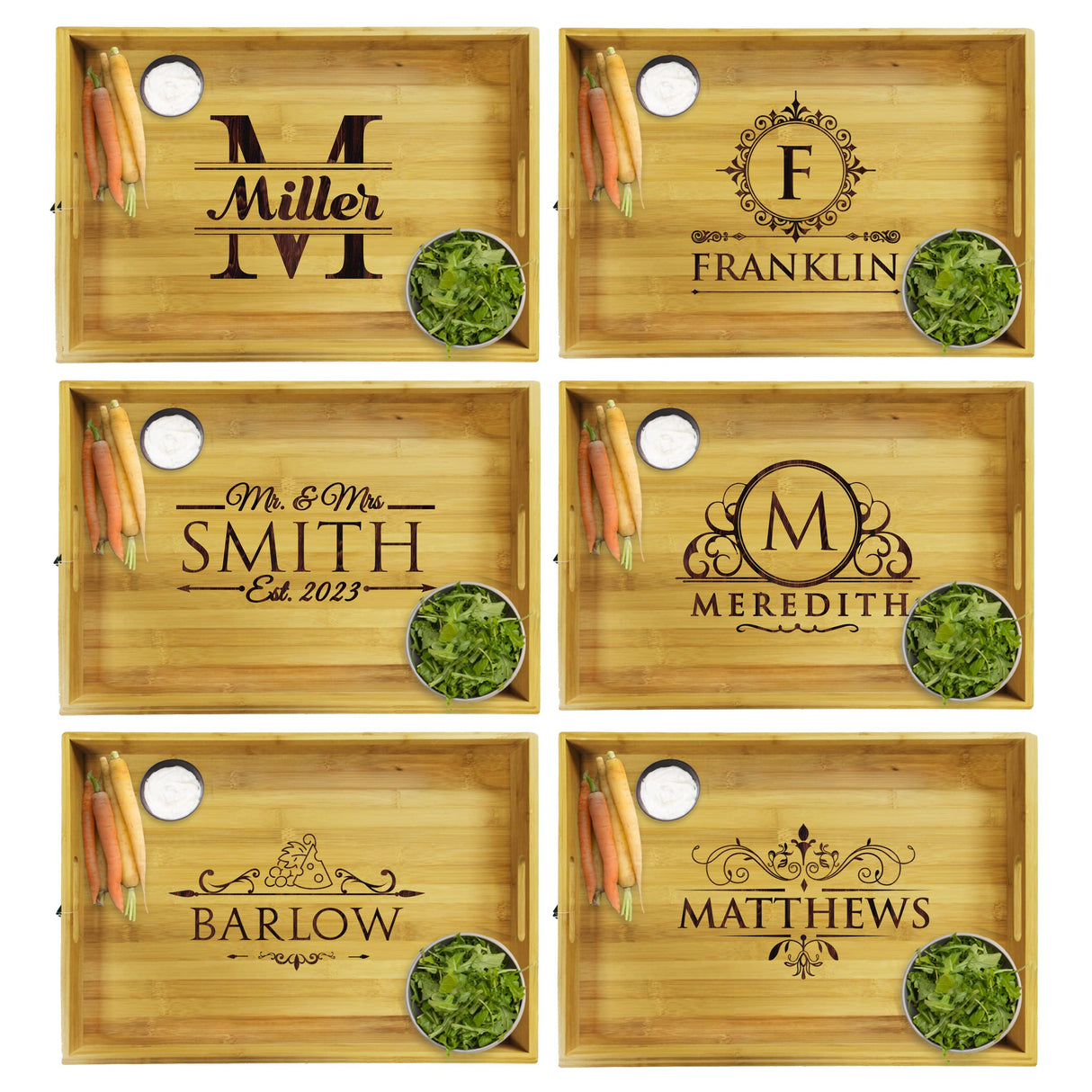 Premium Monogrammed Bamboo Wood Serving Tray with Handles - Personalized and Custom Engraved for Free The Wedding Party Store