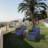 LEVELEVE Balcony Furniture 5 Piece Patio Conversation Set, PE Wicker Rattan Outdoor Lounge Chairs with Soft Cushions 2 Ottoman&Glass Table for Porch, Lawn-Brown Wicker LEVELEVE