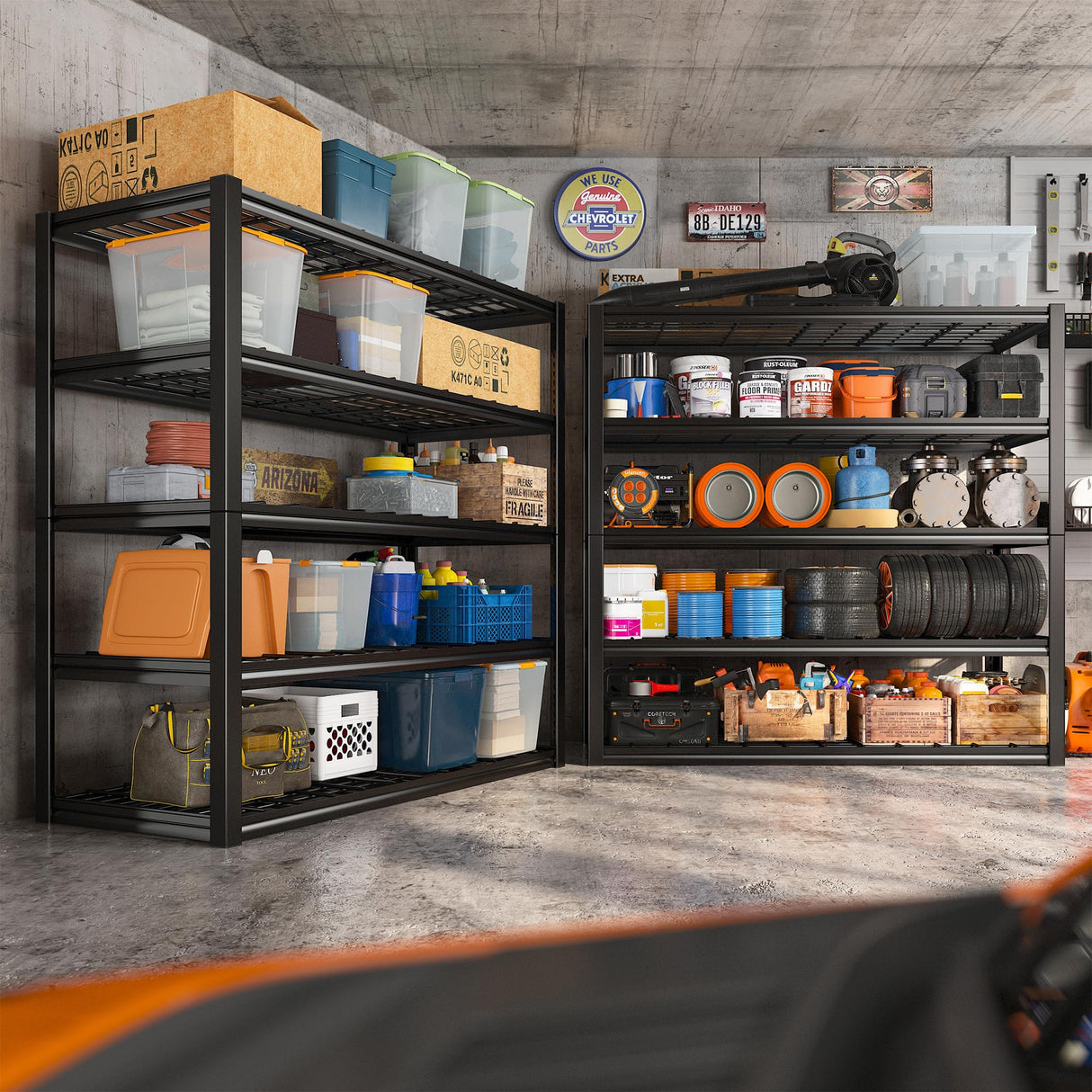 REIBII 48.2" W Garage Shelving 3000LBS Storage Shelves Heavy Duty Shelving Unit Adjustable Metal Shelves for Storage Rack 5 Tier Garage Storage Shelves Industrial Shelf Utility Rack, 2 Pack REIBII