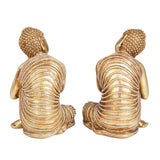 Deco 79 Polystone Buddha Decorative Sculpture Meditating Home Decor Statues with Engraved Carvings and Relief Detailing, Set of 2 Accent Figurines 5"W, 7"H, Gold Deco 79