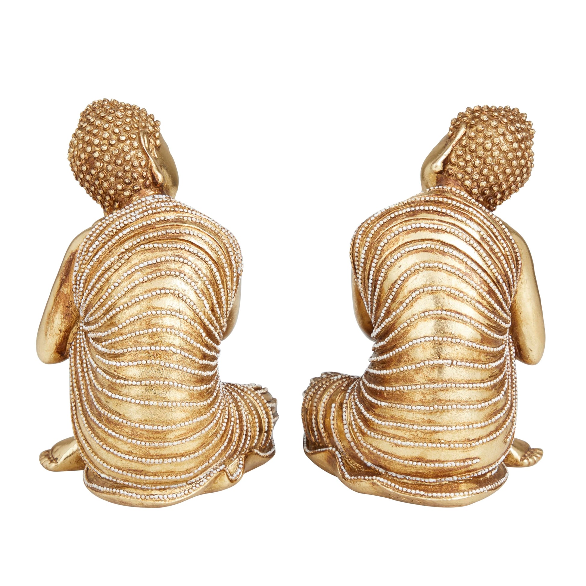 Deco 79 Polystone Buddha Decorative Sculpture Meditating Home Decor Statues with Engraved Carvings and Relief Detailing, Set of 2 Accent Figurines 5"W, 7"H, Gold - WoodArtSupply