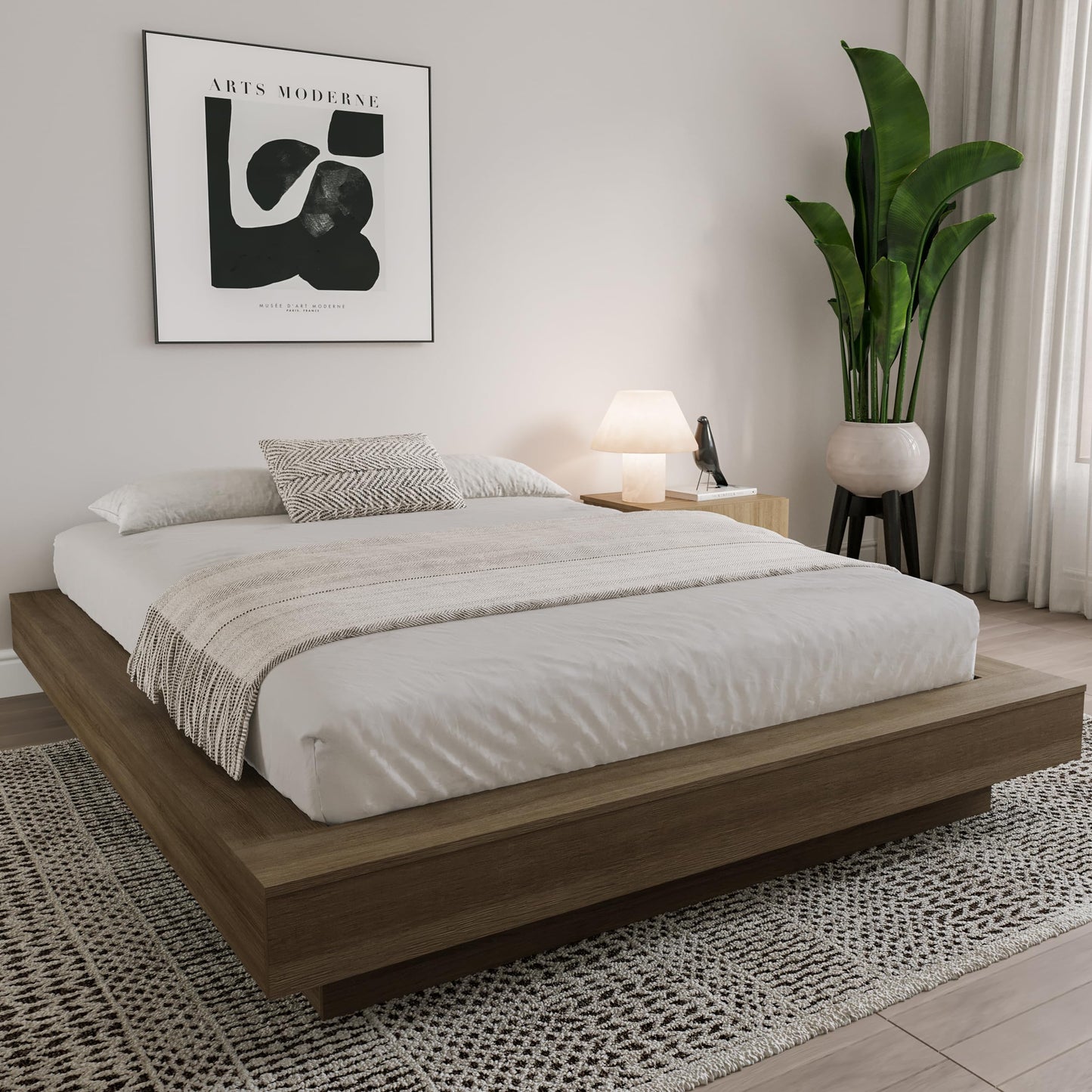 Nexera Marconi Brown Oak Platform Bed Frame with Minimalist Design - WoodArtSupply