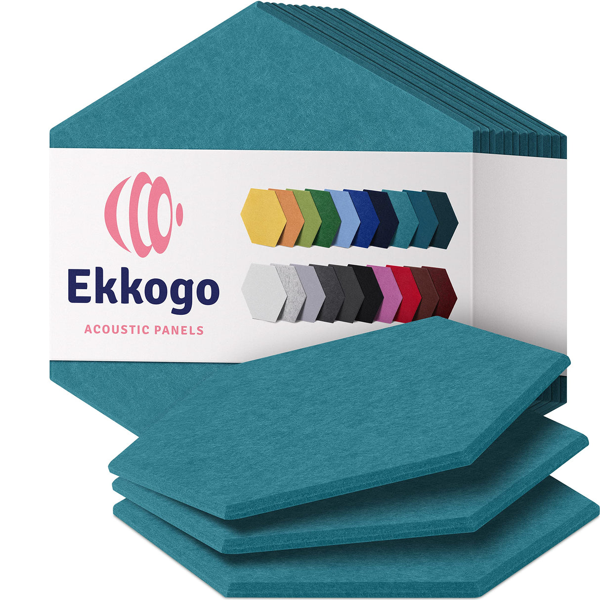 Ekkogo Acoustic Panels 12-Pack Soundproof Wall Panels 12"X10.4"X0.4" Sound Panels High Density Sound Dampening Panels - [Light Turquoise Hexagon] Ekkogo