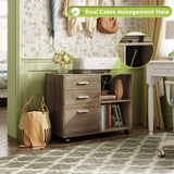 DEVAISE 3-Drawer Wood File Cabinet, Mobile Lateral Filing Cabinet, Printer Stand with Open Storage Shelves for Home Office, Gray Oak DEVAISE