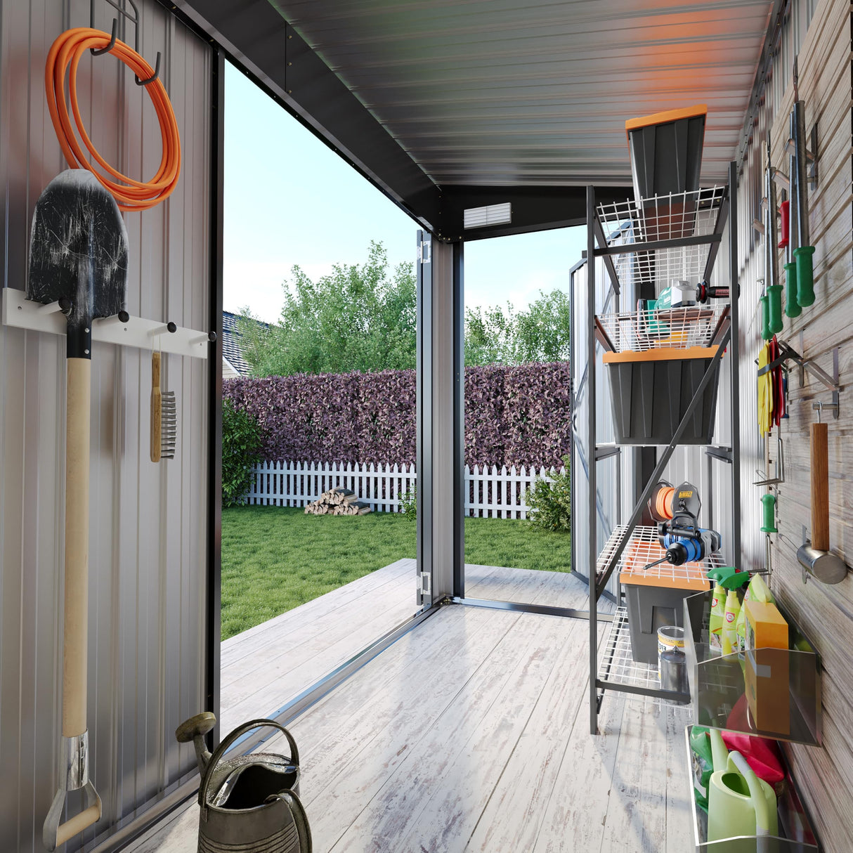 Aoxun 4' x 8' Shed Outdoor Storage Shed with Triple Lockable Door Metal Storage Cabinet with Slopping Roof for Tools Bicycles Storage for Garden, Patio, Courtyard Aoxun