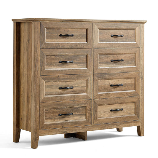 LINSY Dresser for Bedroom, 8 Drawers Bedroom Dresser Wood for Nursery, Tall Chest of Drawers, Wide Farmhouse Wood Dresser for Bedroom, Hallway, Closet, Living Room, Brown - WoodArtSupply