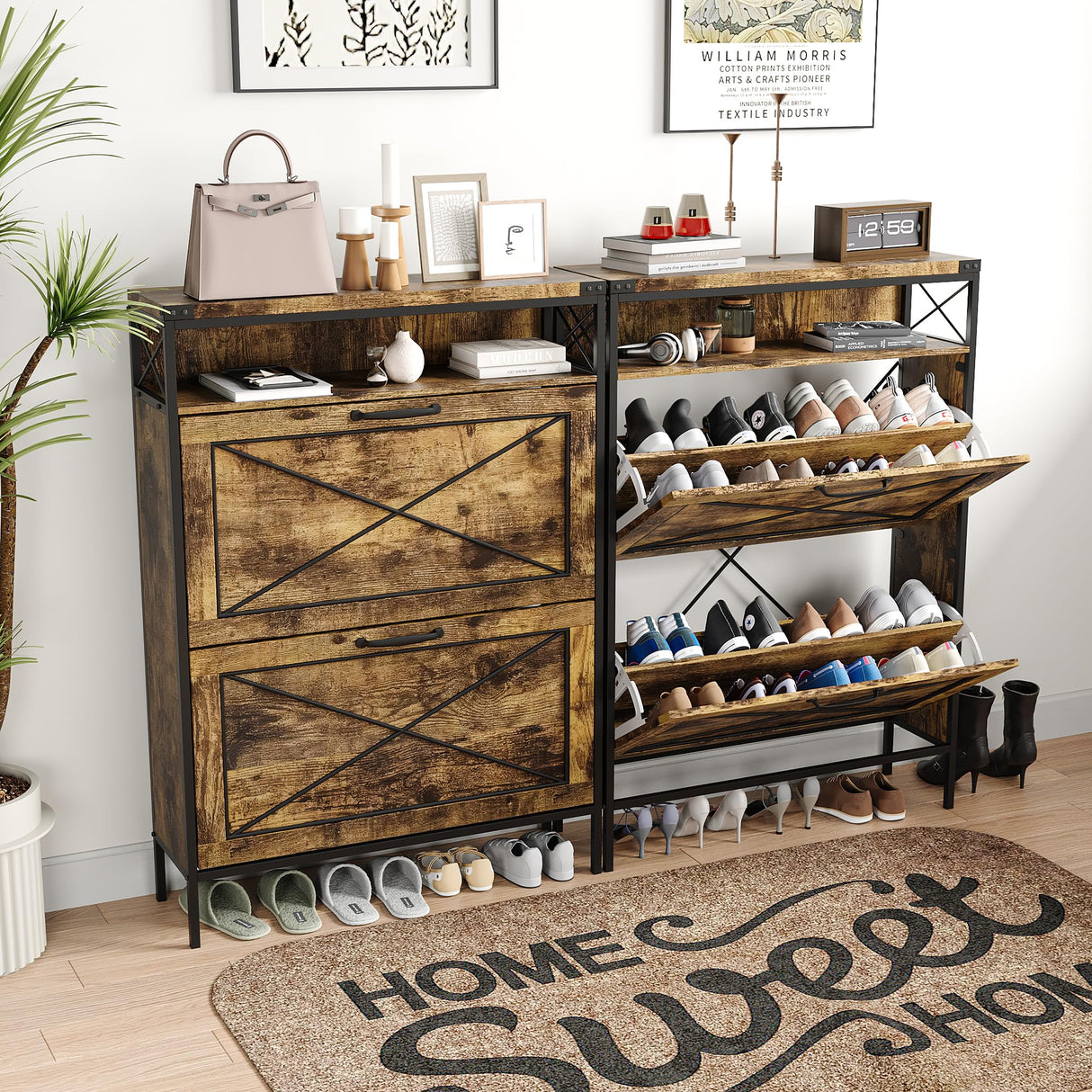 Maupvit Shoe Storage Cabinet with 2 Flip Drawers with Metal Legs，Adjustable Shelves，Entryway Hidden Shoe Storage，Shoe Organizer for Entryway (Brown) Maupvit