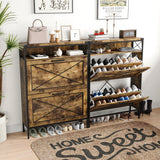 Maupvit Shoe Storage Cabinet with 2 Flip Drawers with Metal Legs，Adjustable Shelves，Entryway Hidden Shoe Storage，Shoe Organizer for Entryway (Brown) Maupvit