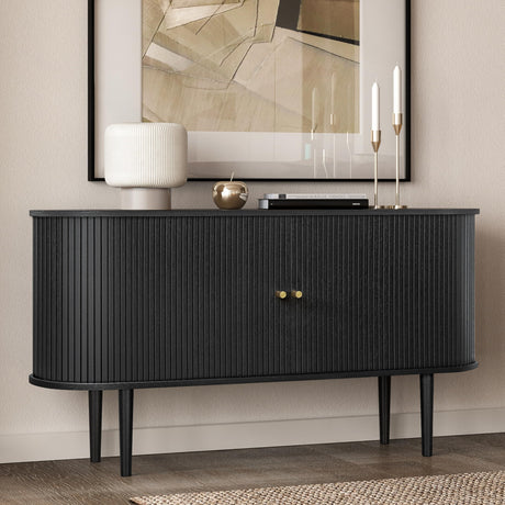 WERMO 55'' Black Sideboard Storage Cabinet with Doors and Shelves - Black Credenza Storage Cabinet for Office, Bedroom Storage Cabinet, Hallway Storage Cabinet, Black Buffet Cabinet (Black Oak) WERMO