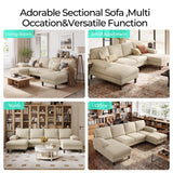 LINSY HOME Sectional Couch, 111'' W Corduroy U Shaped Sofa with Sleepable Armrests, 4 Seat Couch with Double Chaises, Deep Seat Sofa for Living Room, Beige LINSY HOME