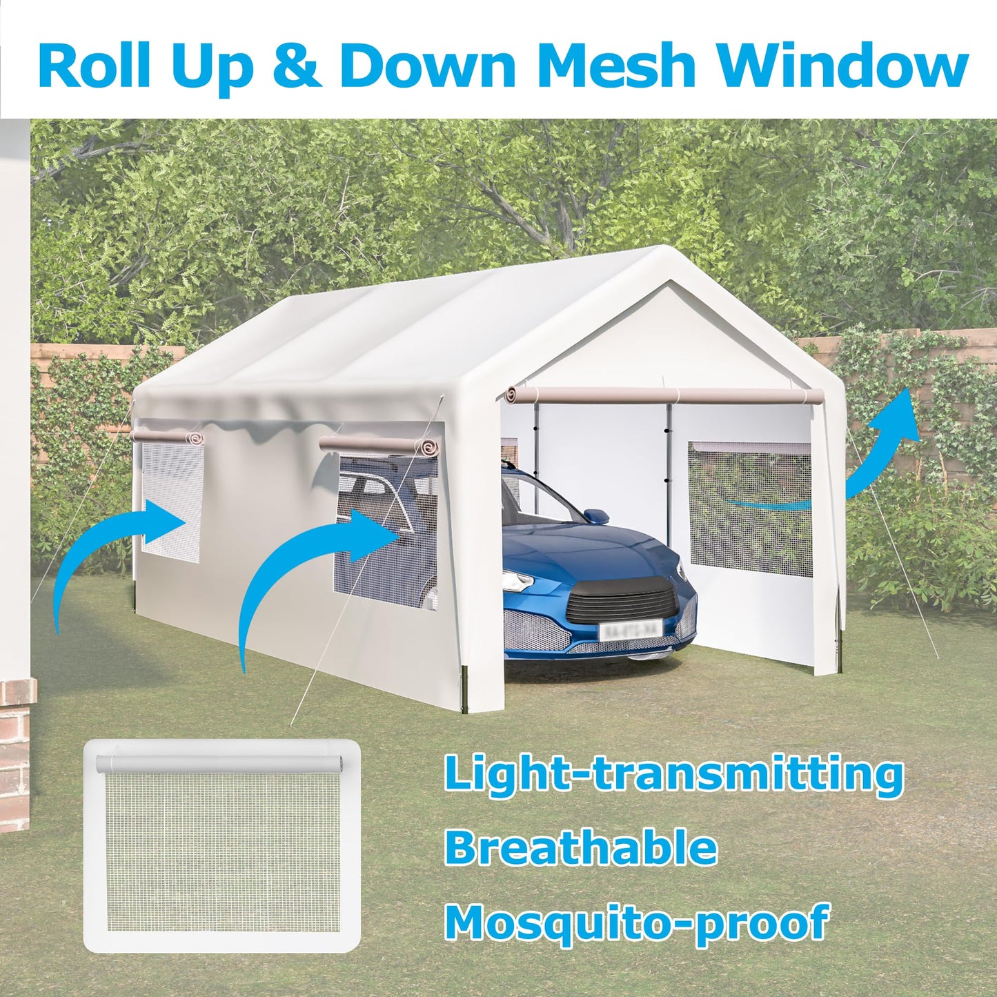 CuisinSmart Outdoor Carport 10x20ft Heavy Duty Canopy Storage Shed,Portable Garage Party Tent,Portable Garage with Removable Sidewalls & Doors All-Season Tarp for Car,Truck,Party White - WoodArtSupply