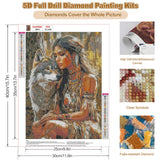 CEOVR American Native Indian Woman Diamond Art Kits for Adults, Wolf Diamond Painting Dots DIY DIY Gem Art, Adult Crafts Kits Wall Decor for Home Office 12x16in CEOVR
