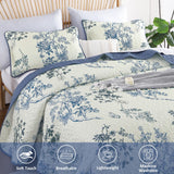 WONGS BEDDING Blue Floral Quilt Set King,Botanical Leaf & Butterfly Pattern Bedspread Coverlet Set,Soft Beautiful Farmhouse Plants Quilts Bedding Set for All Seasons(104"×90") WONGS BEDDING