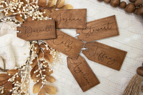 Engraved Christmas Stocking Tags | Stocking Name Tags | Personalized Stocking Tags | Family Stockings | Name Tags Wooden | Stocking Gift Tag WoodArtSupply