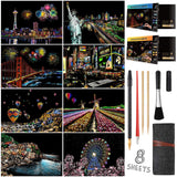 Scratch Painting Kits for Adults & Kids, Rainbow Painting Night View Scratchboard(A4), Crafts Set: 8 Sheets Scratch Cards with 6 tools in Bag - New York, Statue of Liberty, Seattle(America / Europe) MIASTAR