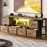 Lulive TV Stand for Bedroom, LED Rustic Brown Dresser for Living Room with 6 Fabric Drawers, 43 55in TV Stand with Power Outlet, Entertainment Center with Open Shelf Lulive