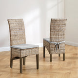 Crosley Furniture Edelyn Natural Rattan Dining Chairs Set of 2, Farmhouse Kitchen Accent Chair with Cushion, Kubu Rattan/Gray Crosley Furniture
