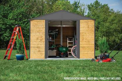 Arrow 10' x 8' Ironwood Galvanized Steel and Wood Panel Hybrid Outdoor Shed Kit, Anthracite - WoodArtSupply