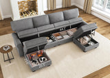 HONBAY Sectional Sofa with Storage Seat U Shaped Sectional Couch with Reversible Chaise Convertible Sectional Couches for Living Room,Light Grey HONBAY