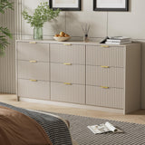 Furniway Beige Dresser for Bedroom, Modern Dresser with 9 Drawers and Smooth Slides, Wide Chest of Drawers with Golden Handles for Bedroom, Living Room, Closet, 15.7" D x 63" W x 31.5" H Furniway