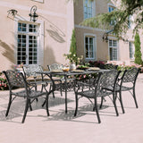 NUU GARDEN 7 Pieces Outdoor Patio Dining Sets, Cast Aluminum Rectangle Patio Table with Umbrella Hole and 6 Bistro Chairs, Armrest Dining Chairs and Bistro Table for Balcony, Backyard, Black NUU GARDEN