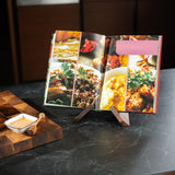 TILISMA Wooden Cook Book Stand – Handmade Walnut Cookbook Holder for Reading Hands Free – Plate Stand for Kitchen Counter – Reading Accessories for Kitchen –Holder for Recepies, Books, Ipad and Tablet TILISMA