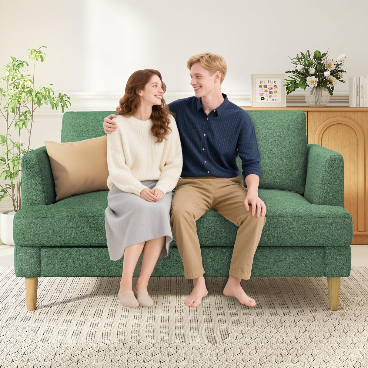 Busaurus Loveseat Sofa 56", Small Couches for Small Spaces Love Seat with 2-Seat Upholstered Cushion, Mid Century Modern Sofa Couches for Living Room, Deep Couch for Bedroom, Apartment, Green Busaurus