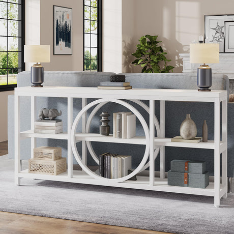 Tribesigns 70.9 inch Sofa Console Table, Modern Extra Long Entryway Tables with 3 Tier Storage Shelves Metal Frame for Foyer Hallway Living Room Behind Couch, Pure White Tribesigns