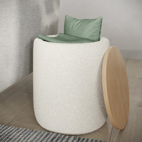Lavish Home Storage Ottoman - Teddy Fabric Upholstered Ottoman with Wood Top for Living Room, Dorm, or Apartment - Ottomans with Storage (Cream) Lavish Home