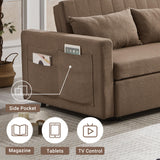 N NOORDENIYA 55.5" Fabric Convertible Sofa Bed, Pull Out Sleeper Sofa Bed, Loveseat Couch with Side Pocket, 3 in 1 Convertible Sleeper Sofa Bed for Living Room, Apartment, Bedroom, RV, Brown N NOORDENIYA