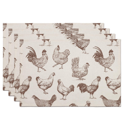 Farm Chicken Place Mats Indoor，Farmhouse Rustic Linen Washable Heat Resistant Placemats for Kitchen Dining Tables，Farmhouse Placemats Set of 4，Dining Table Decoration Supplies(12X18 inches) A20