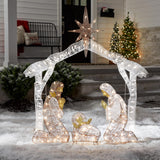 National Tree Company Pre-lit Artificial Christmas Décor - Includes Pre-strung White Mini White LED Lights and Ground Stakes - Crystal Holy Family Nativity - 4.5 ft National Tree Company