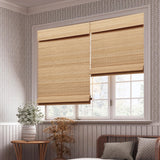 LUCKUP Cordless Bamboo Roman Blinds Shades for Indoor Windows-Blackout Room Darkening Roman Blinds with 6" Valance Cover Enhanced Privacy, 32" W x 64" H LUCKUP