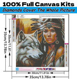 5D Diamond Art Kits for Adults Beginners Indian Wolf，DIY Full Round Drill Diamond Painting Kits, Paint by Diamonds Dots Gem Art Crystal Easy，Home Wall Decor 13.78X13.78 Inch Acelii