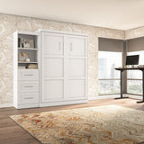 Bestar Pur Queen Murphy Bed and Shelving Unit with Drawers, 90-inch Space-Saving Wall Bed Bestar