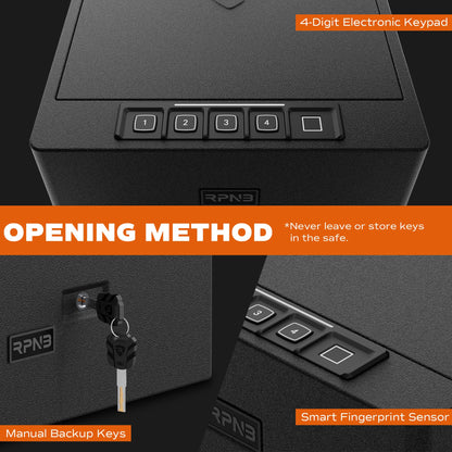 RPNB Gun Safe, Biometric Gun Safe for Handgun,4 Pistols High-Capacity Handgun Safe with Digital Key Pad, Biometric Fingerprint