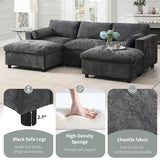 Merax 86.5" Sectional Sofa with Storage Pockets & Removable Ottomans, 5 Seat U Shaped Sleeper Cloud Couch Set, Convertible L-Shaped Chenille Upholstered SofaBed for Living Room and Apartment, Black Merax