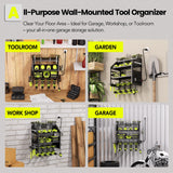 YFFSRJDJ Power Tool Organizer Wall Mount with Charging Station – King of the Garage, 4 Drill Holders, Heavy Duty Cordless Tool Rack with 4-Outlet Power Strip, Gifts for Him, Birthday Gifts for Men YFFSRJDJ